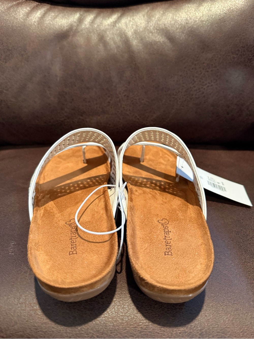 BareTraps White Perforated Slide Sandals with Tan Footbed - Picture 4 of 7